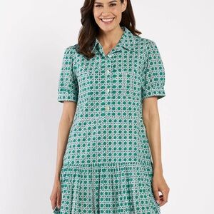 Jude Connally Teal & White Geo-Print Midi Dress